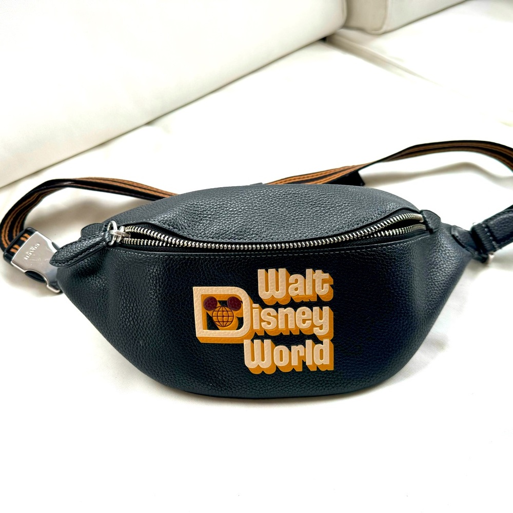 Coach x Disney Black Leather Walt Disney World Belt Bag Limited Edition